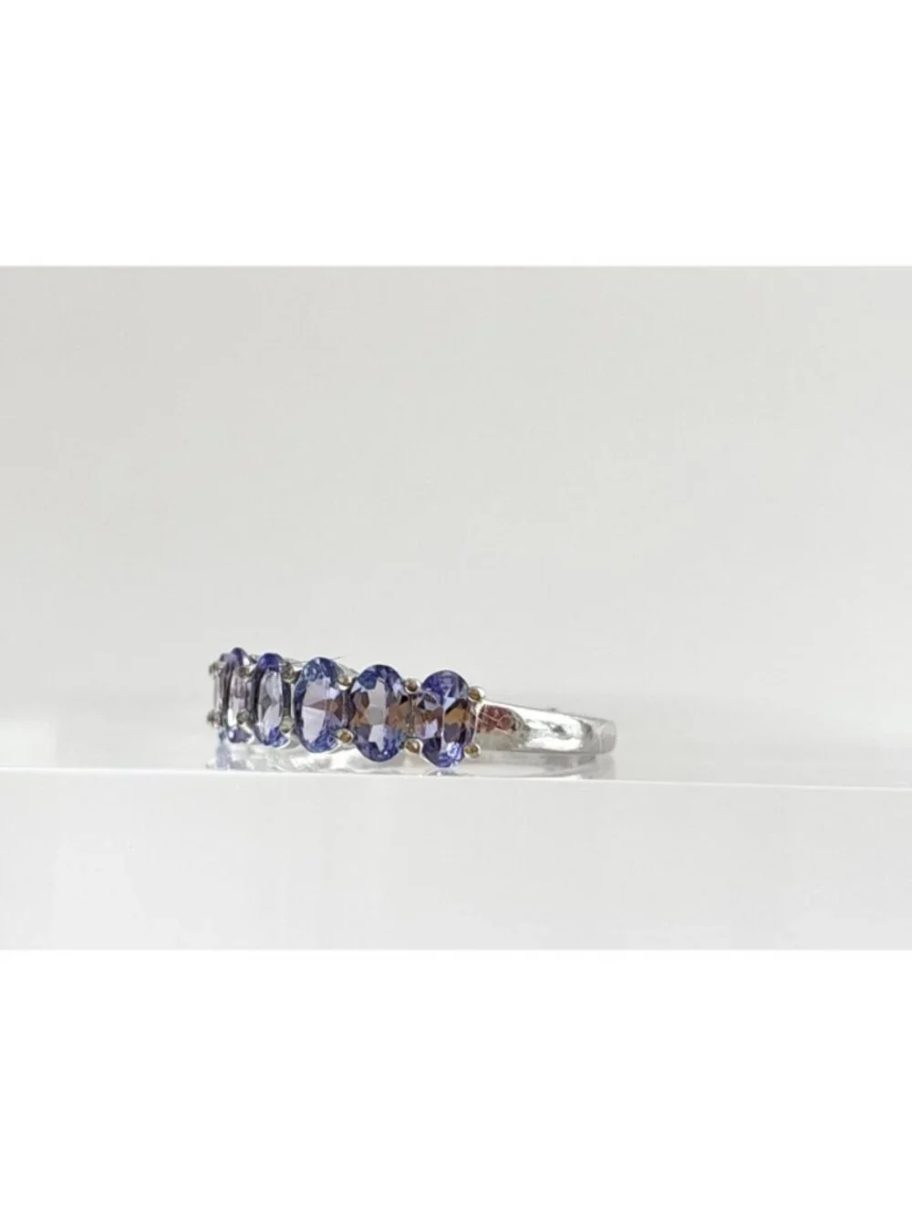 Tanzanite Gemstone Oval Cut Row Set Sterling Silver 925 Vintage Ring - sz 10